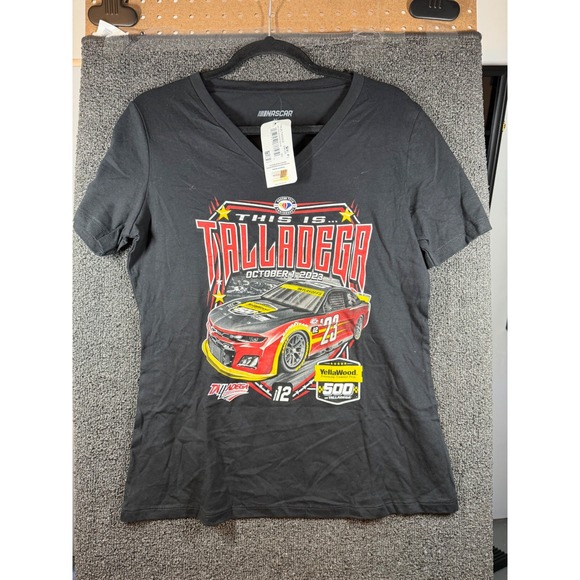 Nascar Tops - NASCAR T-Shirt Womens Medium Black V-Neck Talladega YellaWood 500 2023 Graphic